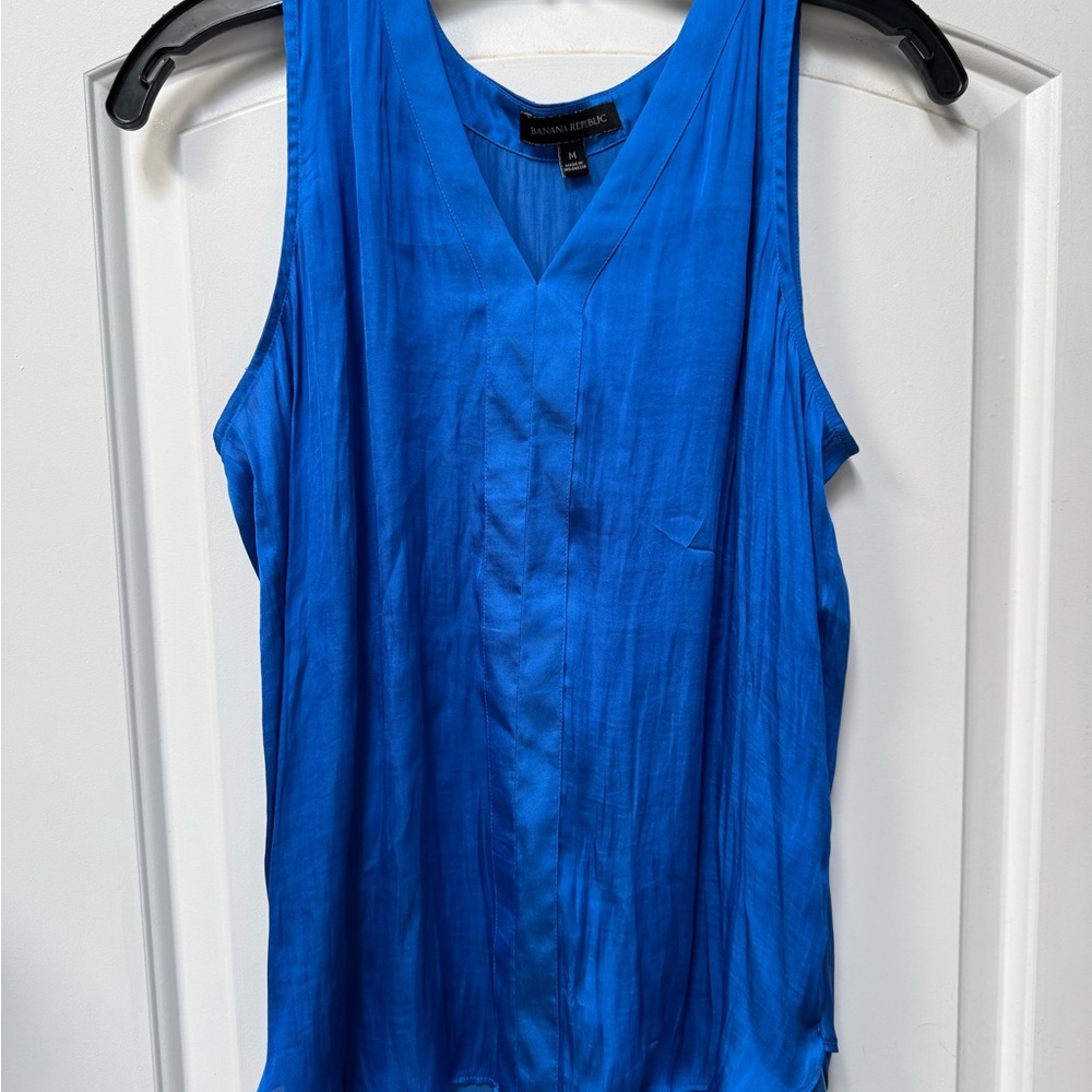 Banana Republic Blue Sleeveless Tank Top with Pintuck Details